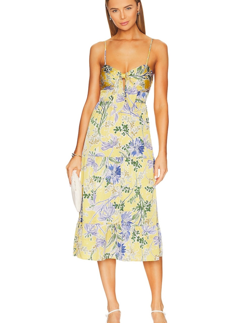 Heartloom Yellow Floral Tie-Front Midi Dress